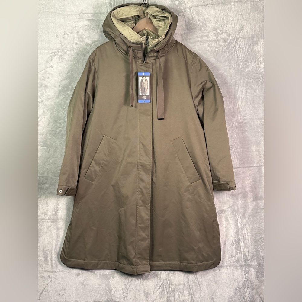 NWT New Bernardo Green Full Zip Long Hooded Jacket with Bib Size Large